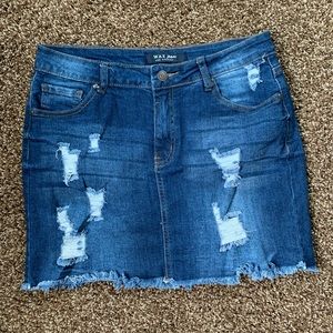Distressed denim jean skirt size large